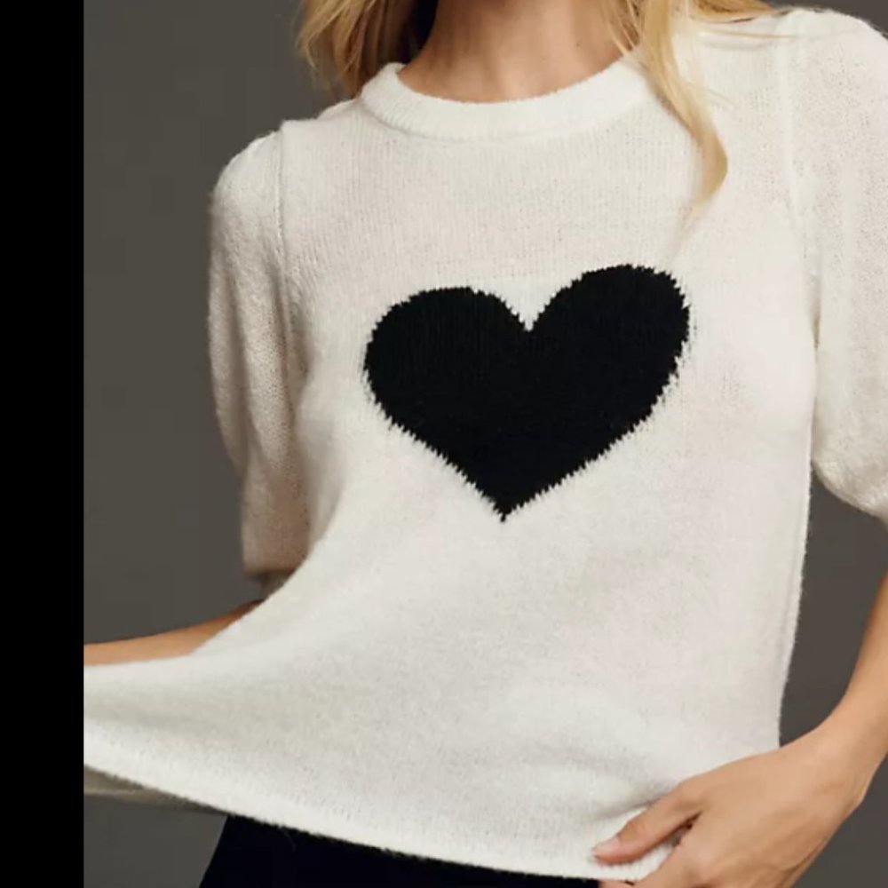Maeve Short-Sleeve Puff Heart Sweater Tee